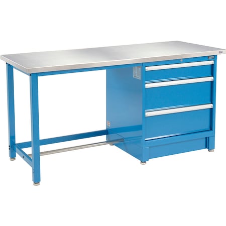 Global Industrial 72Wx30D Modular Workbench with 3 Drawers, Stainless Steel Square Edge, BL 711142